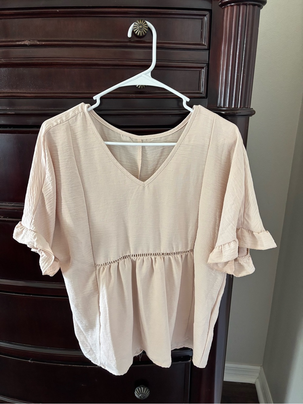 SHEIN Cream V-Neck Ruffle Sleeve Peplum Blouse